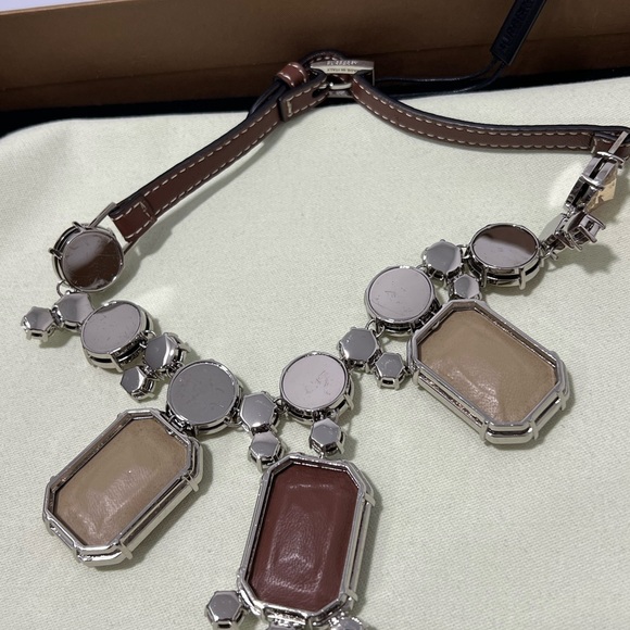 Burberry Necklace Silvertone, Crystal & Leather Statement Brown - Picture 5 of 9